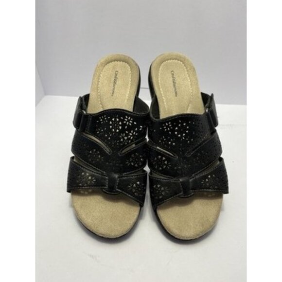 Croft & Barrow Womens 8 Poppins Cutout Black Slide Slip On Sandal Shoes - Picture 1 of 6